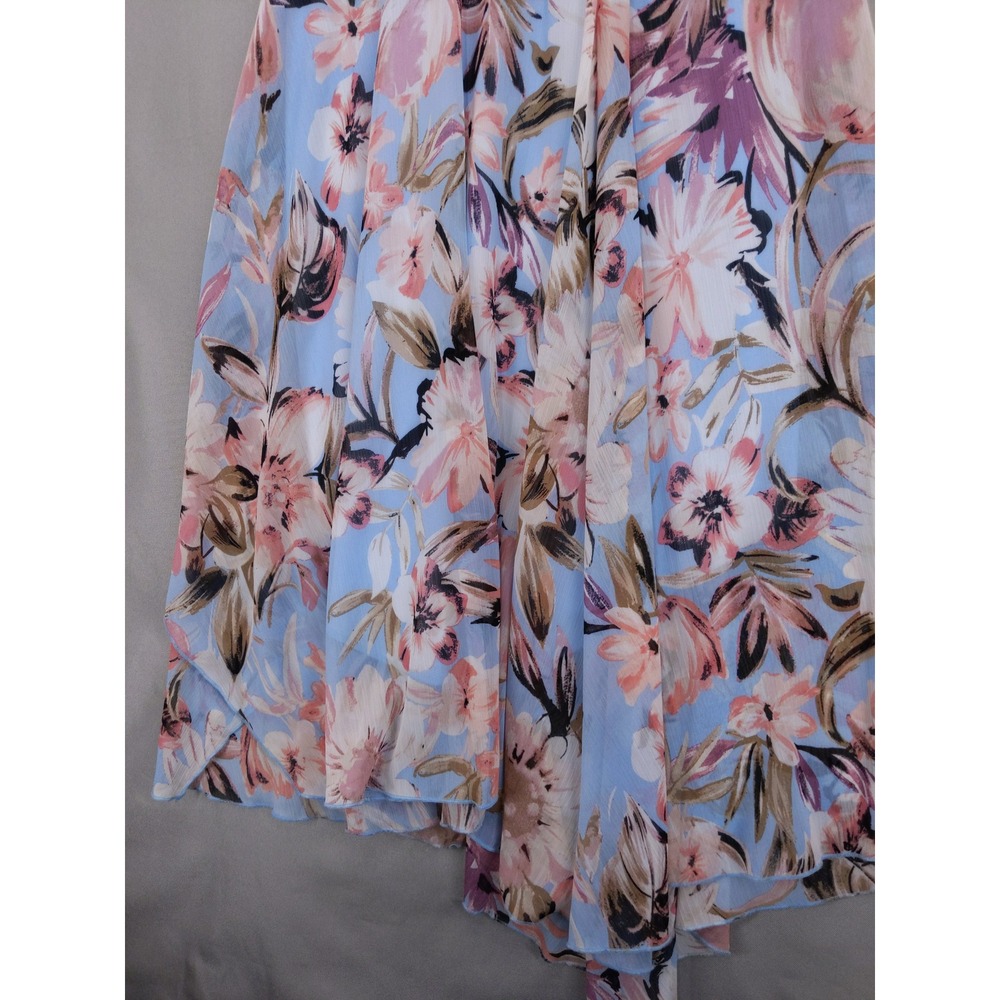 vtg Y2K Connected Apparel Floral Midi Dress Sz 12 Blue Pink Handkerchief Hem - Picture 4 of 9